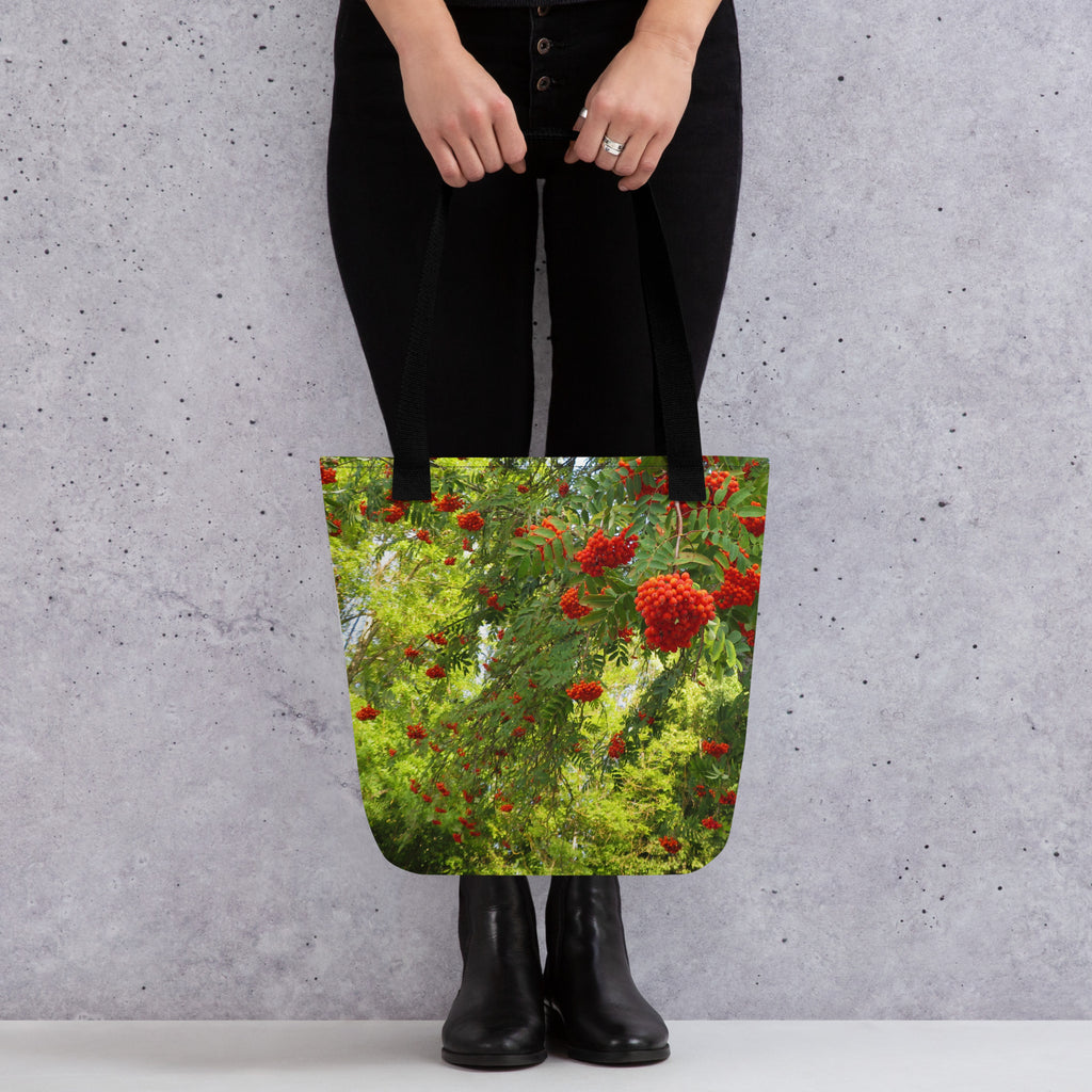 Tote Bag covered in wild red berry print
