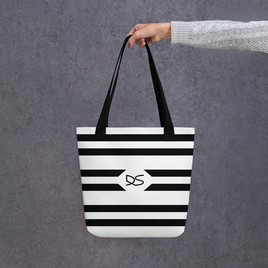 Striped Tote Bag with ' D,S ' Logo centered in a triangle format