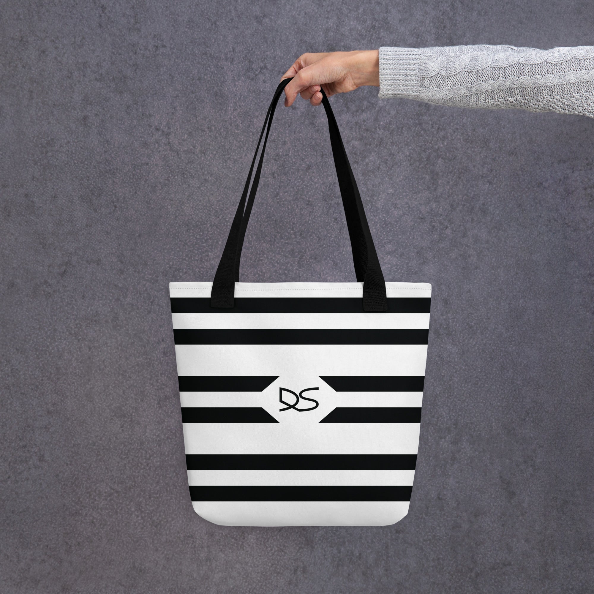 Striped Tote Bag with ' D,S ' Logo centered in a triangle format