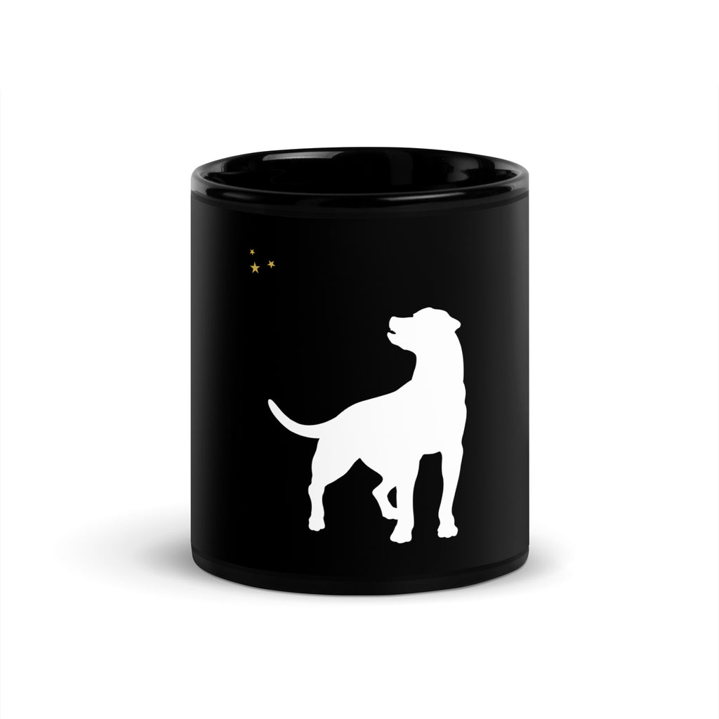 Black coffee mug with white dog silhouette 