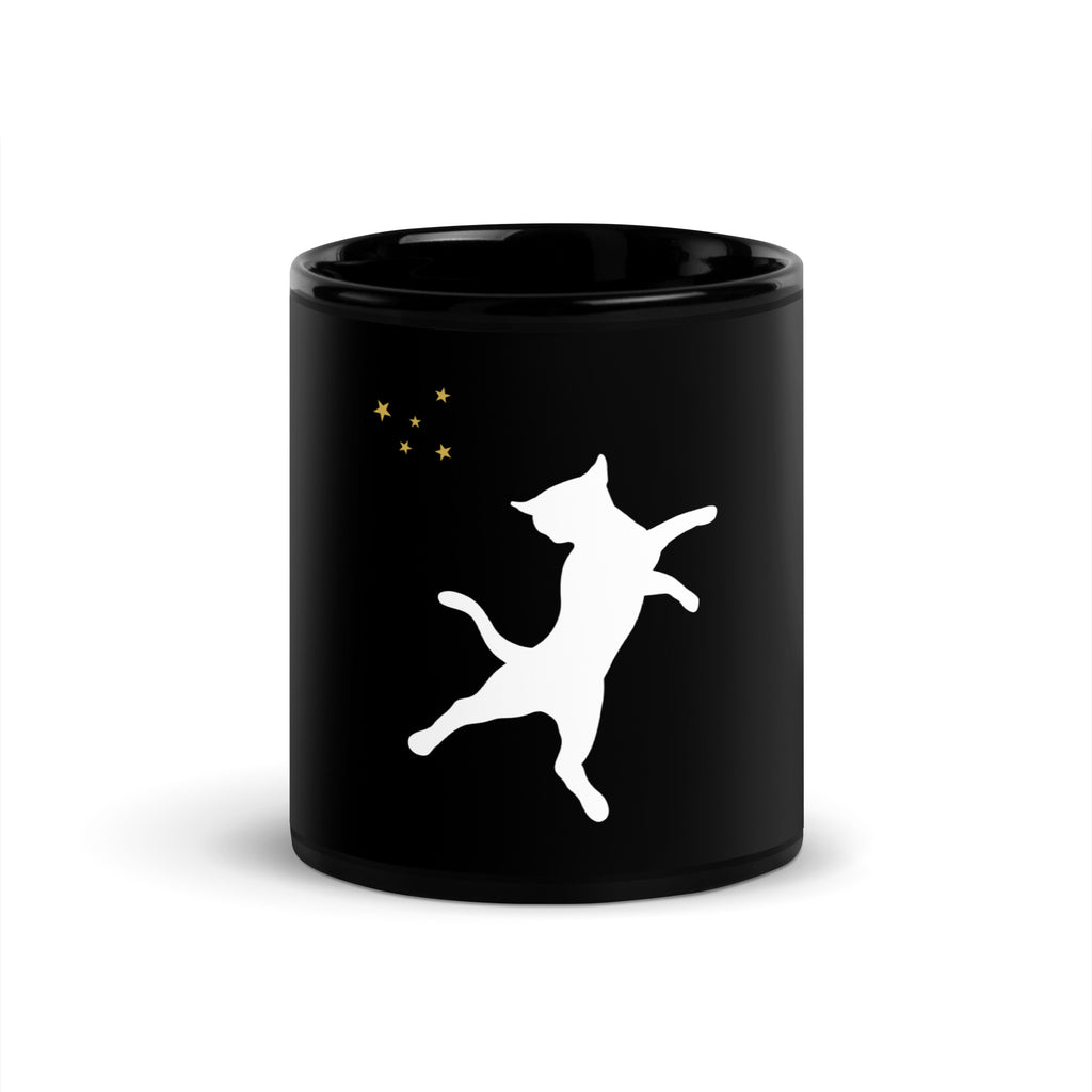 Black coffee mug with white cat silhouette