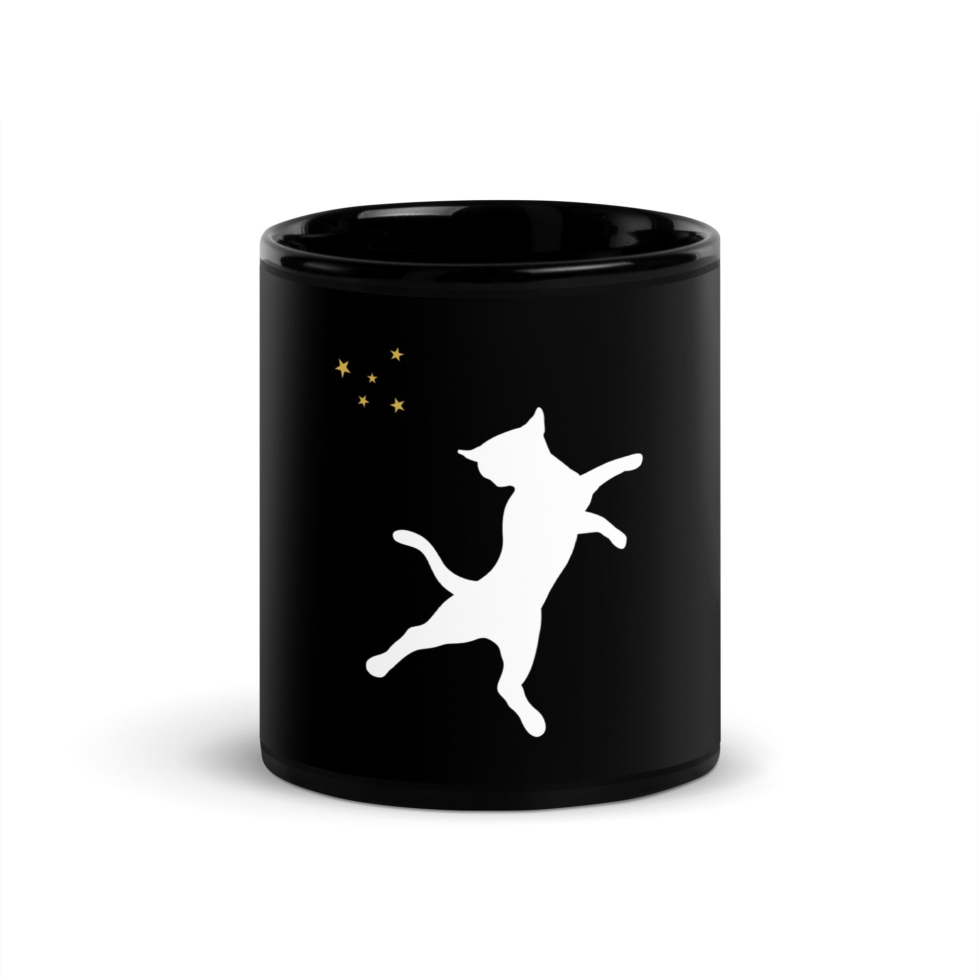 Black coffee mug with white cat silhouette