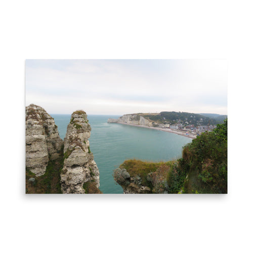 View of Étretat Coast from behind stoney hills