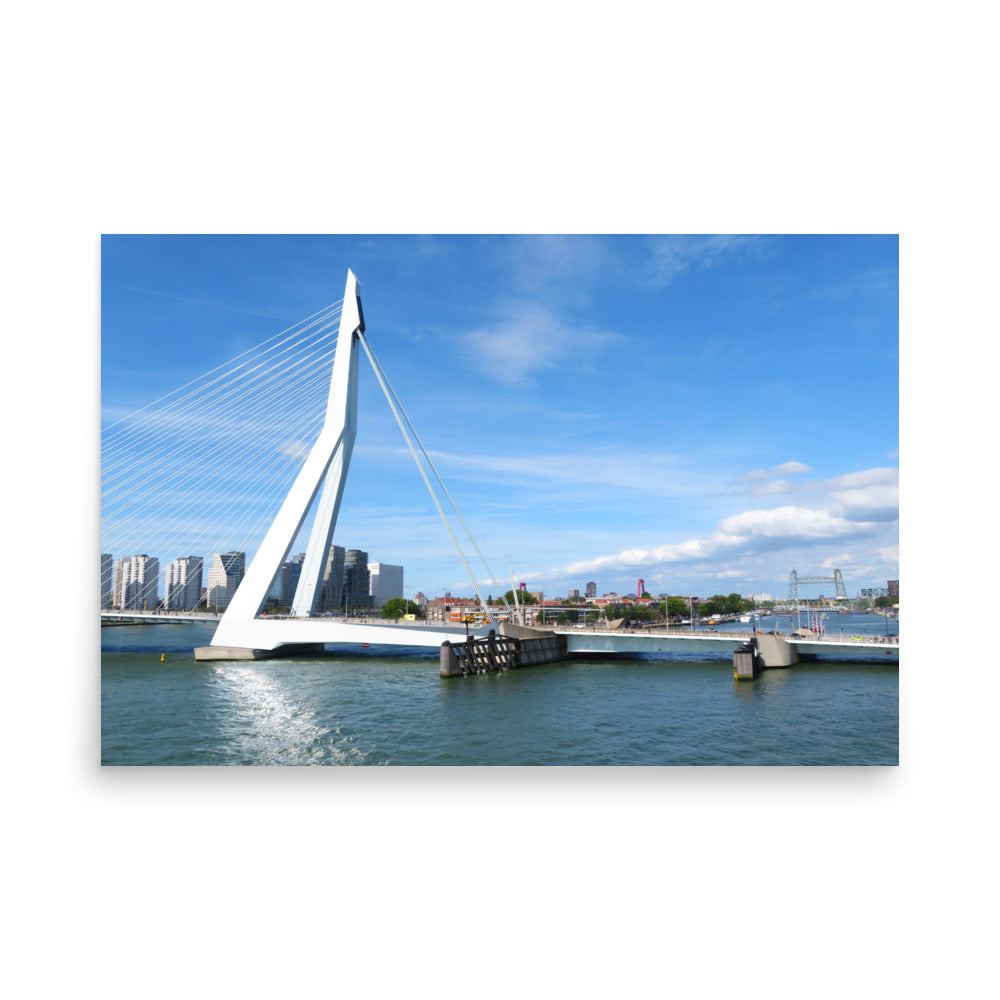 Modern bridge over water with a clear blue sky