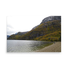 Load image into Gallery viewer, Side angle of Lake with Mountain in the background on a cloudy day
