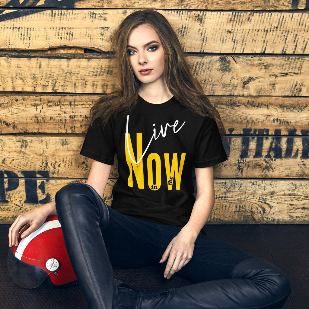 The word ' Now ' in huge yellow gold type combined with the word ' Live ' in white script style type