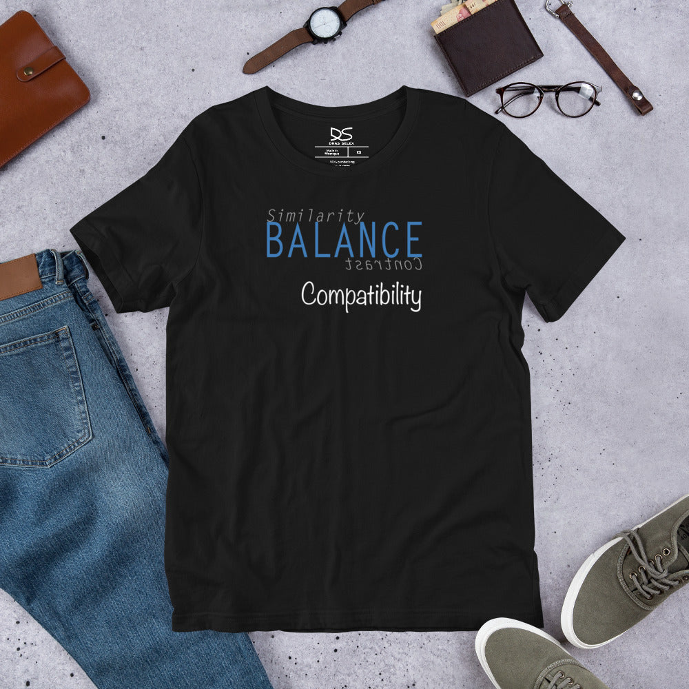 The word Balance in blue all caps, the word Compatibility in white, sub text in grey