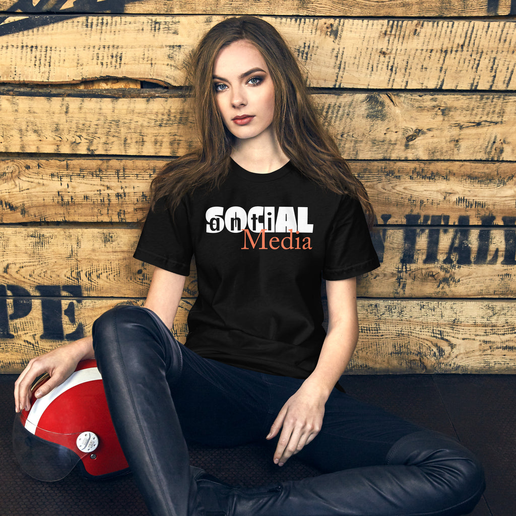 Phrase ' Anti Social Media ' in white and orange type