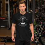 The words ' Humble Confidence ' combined with a distressed anchor graphic in an all white layout