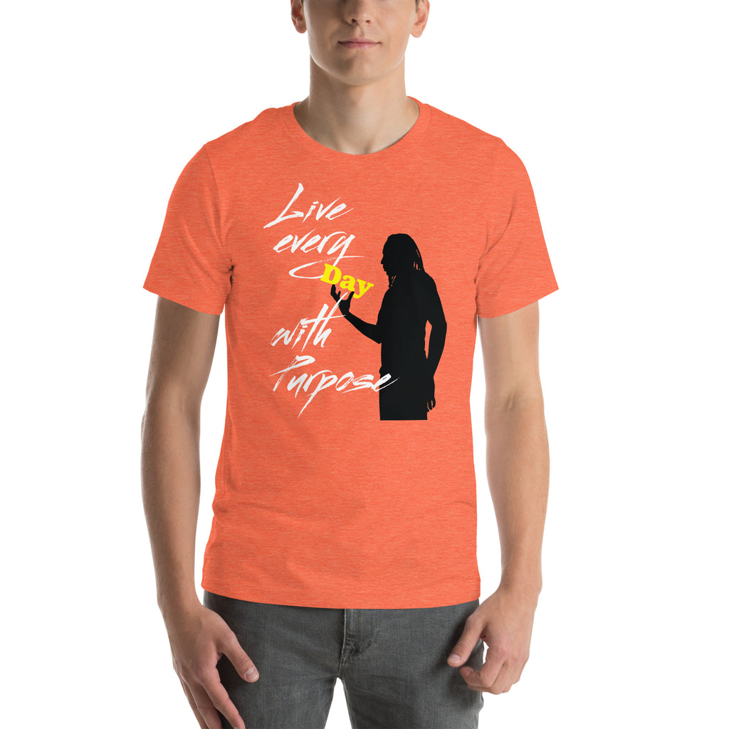 Phrase ' Live every Day with Purpose ' combined with male silhouette focused on the word ' Day '