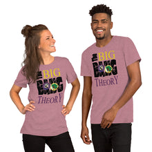 Load image into Gallery viewer, Large yellow, purple and black type with illustration of father time and mother nature
