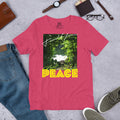 Photo of lake peaking through bush combined with the phrase ' Find Your Inner Peace '
