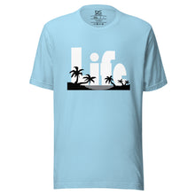 Lade das Bild in den Galerie-Viewer, The word Life in large, bold, white type combined with island graphic
