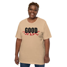 Lade das Bild in den Galerie-Viewer, The word Good in bold, black type standing on top of a jumbled, bent construction of the word Evil
