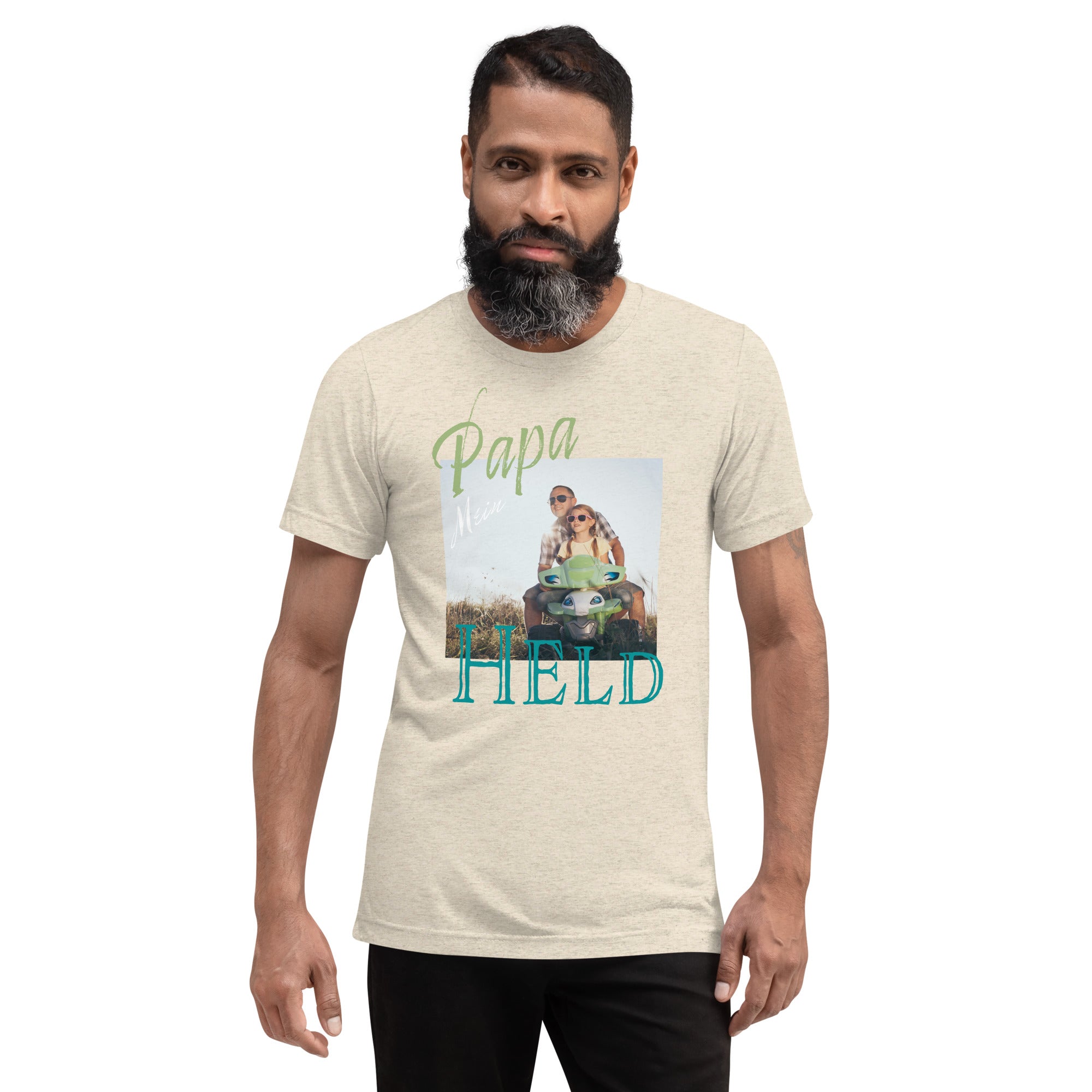 Photo of Father and Daughter on small 4 wheeler combined with german text