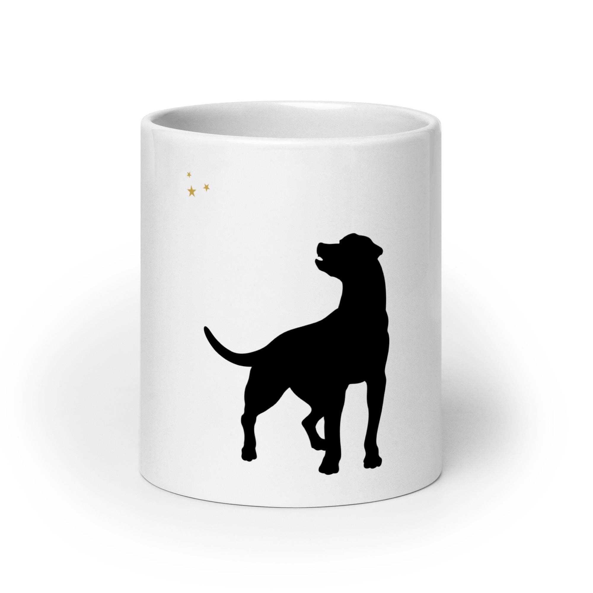White coffee mug with black dog silhouette