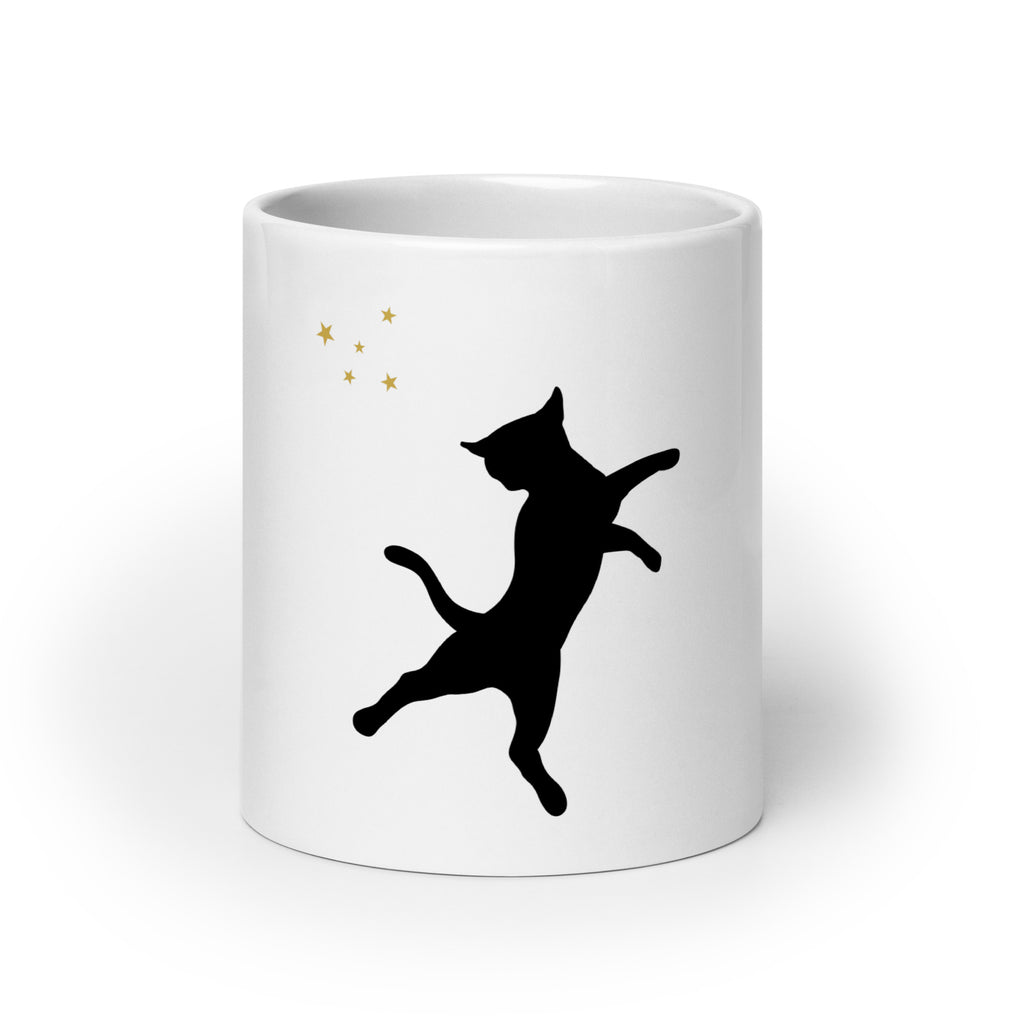 White coffee mug with black cat silhouette