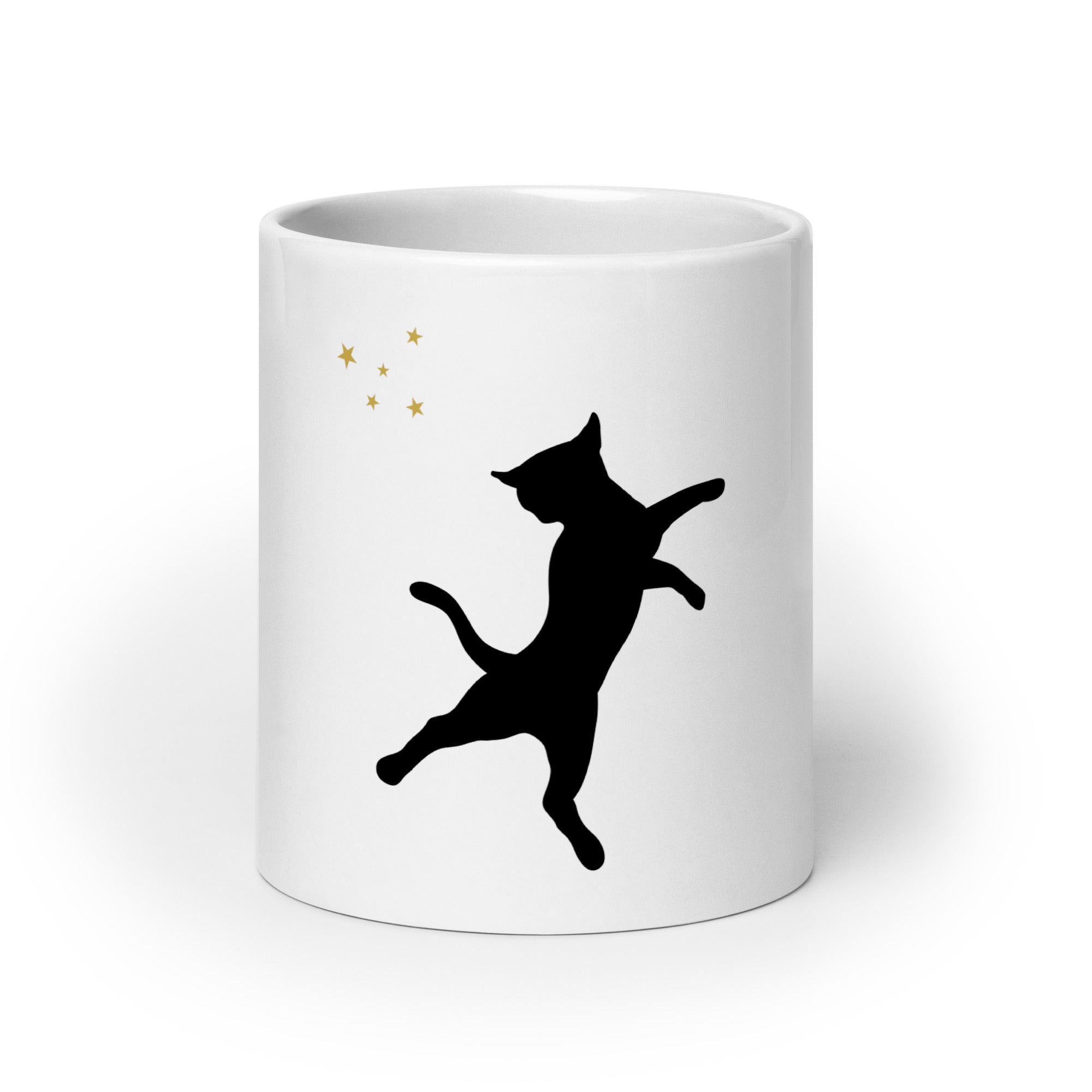 White coffee mug with black cat silhouette