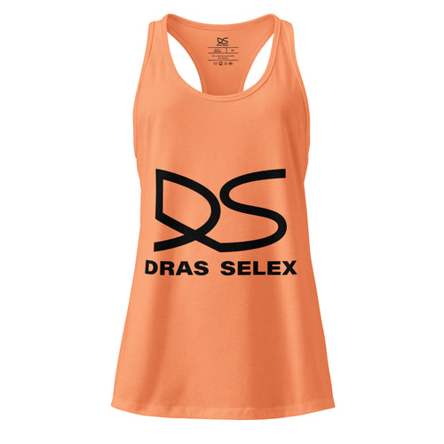 Large black Dras Selex Logo placed on front of tank top