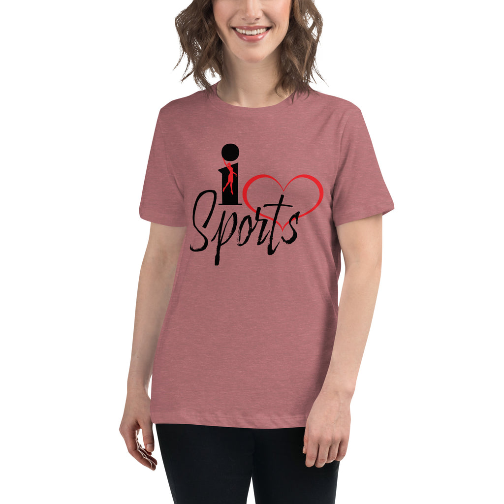 Red female silhouette and red heart graphic integrated with the letter I and the word Sports
