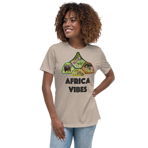 Photos of elephant, giraffe, zebra, and leopard in unique format with Africa Vibes in text underneath