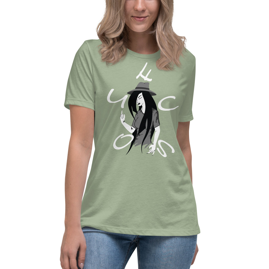 White, Grey and Black Graphic of young Lady wearing a hat with the letters of the word ' Focus ' scrambled around the Graphic