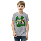Photo of toy Tractor placed on top of green graphic, combined with text ' farm Kids .com '