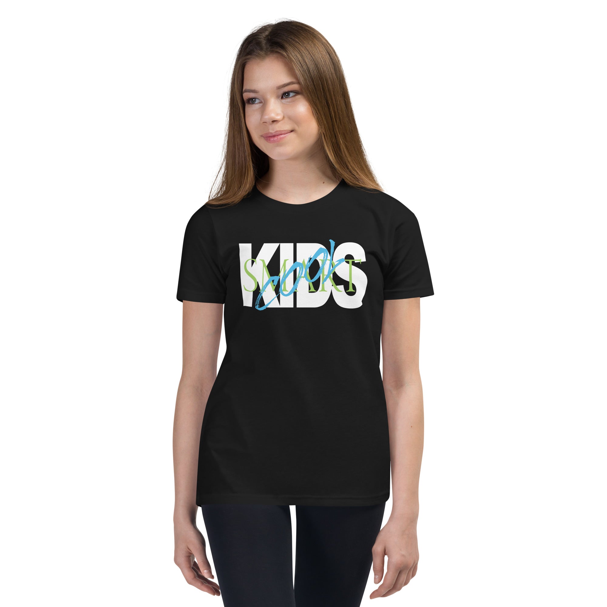 The word Kids in bold white type with the words Smart and Cool placed on top