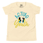 Teenaged male and female boxing silhouette style graphic combined with the text ' Active Youth '