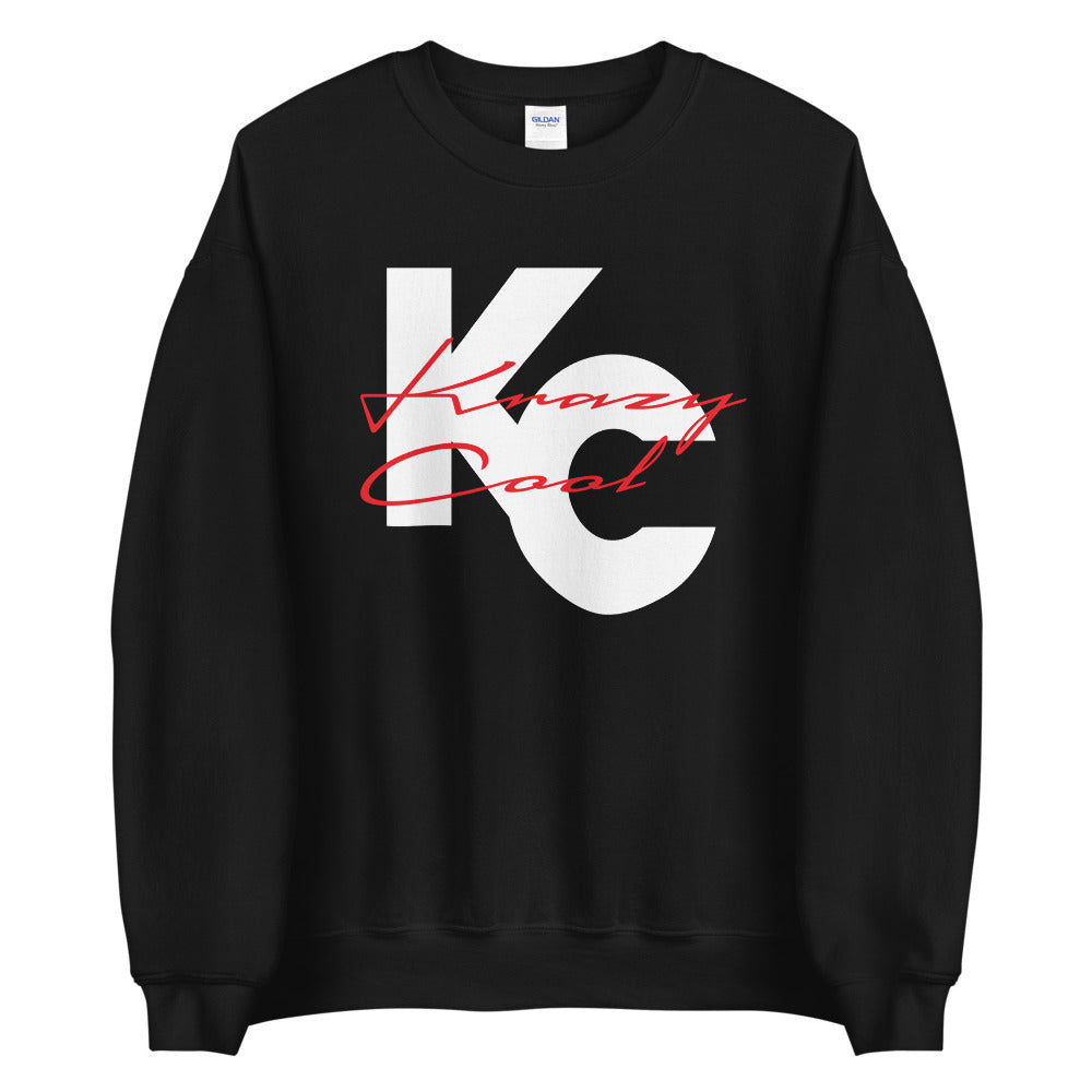 Letters K and C fused in a white graphic with the words Krazy Cool in fun, red type