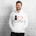 Red male silhouette and red heart graphic integrated with the letter I and the word Sports
