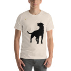 Large black silhouette graphic of Dog