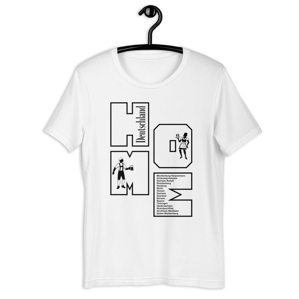 Illustration of male and female in traditional german clothing placed inside the word Home