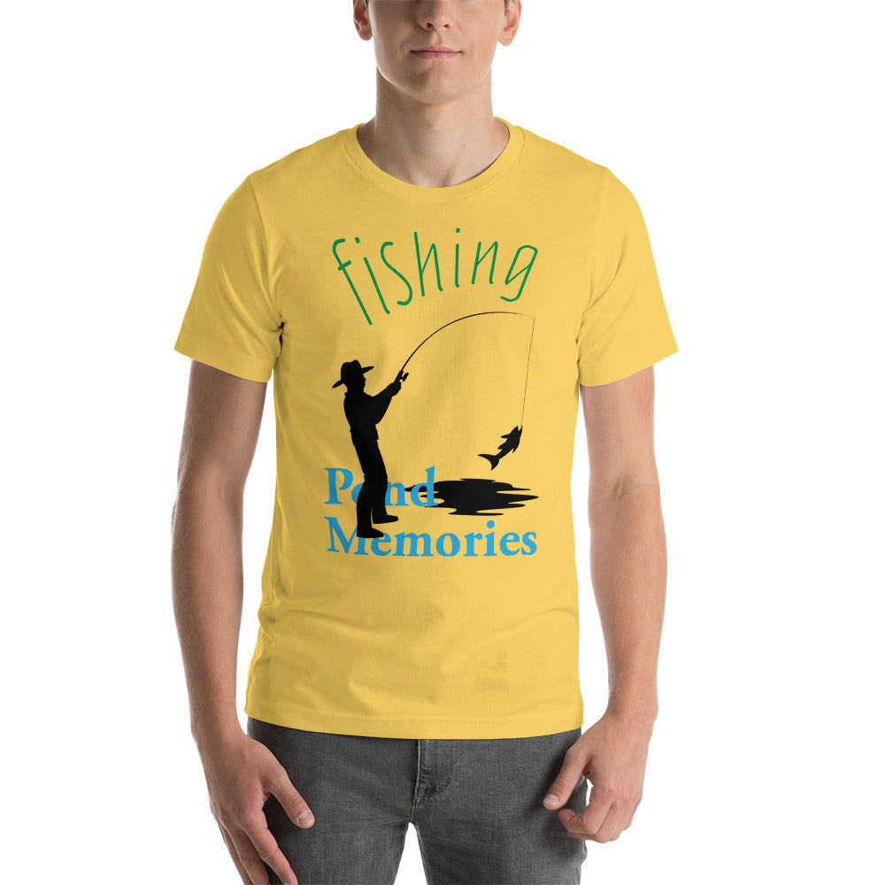Black silhouette of man fishing combined with green and blue text