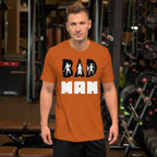 Bad Man in large, bold text with silhouette of Viking, Samurai and Tribal Warrior placed on top of the word Bad